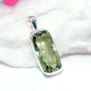 Green Amethyst Cut Pendant, 925 Sterling Silver, Green Cushion Cut Big Pendant